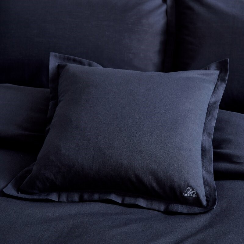 Muro Fine Lines Cotton Plain Dye Cushion in Midnight Blue